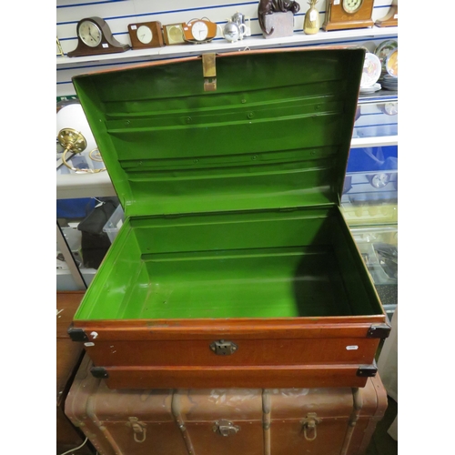 627 - Vintage metal travel trunk, 27 by 17.5