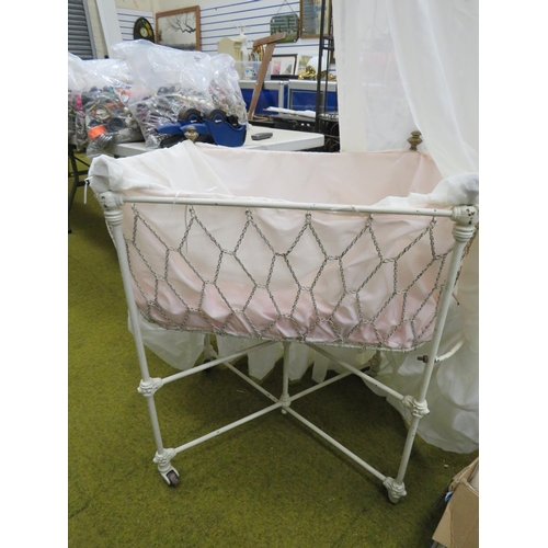 631 - Vintage Metal babies crib on wheels with valance etc.