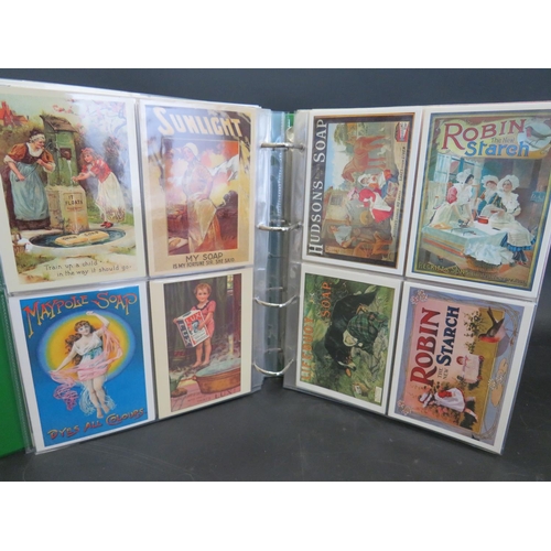 549 - Large and well presented album of reproduction advertising postcards. 100+. See photos.