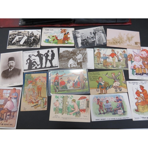 550 - Selection of Original WW1 & 2 comic postcards depicting Army Barbers together with a well presented ... 