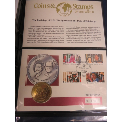 554 - Two well presented albums of Coins and stamps of the world.  See photos.