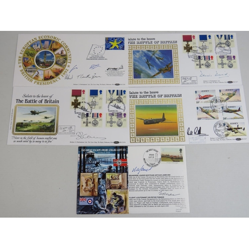 564 - Five very special WW2 commemorative FDC's, Each signed by RAF Aircrew. See photos.