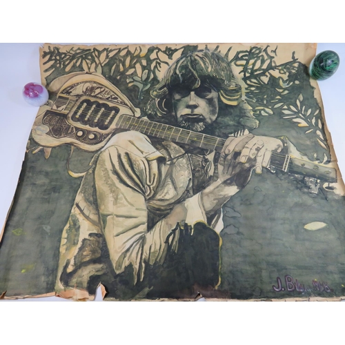 570 - Large Hand painted poster of John Mayall. Well painted, dated from 1968's.   Approx 34 x 30 inches. ... 