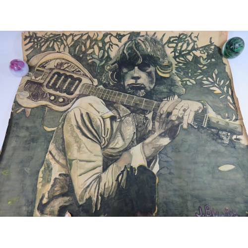 570 - Large Hand painted poster of John Mayall. Well painted, dated from 1968's.   Approx 34 x 30 inches. ... 