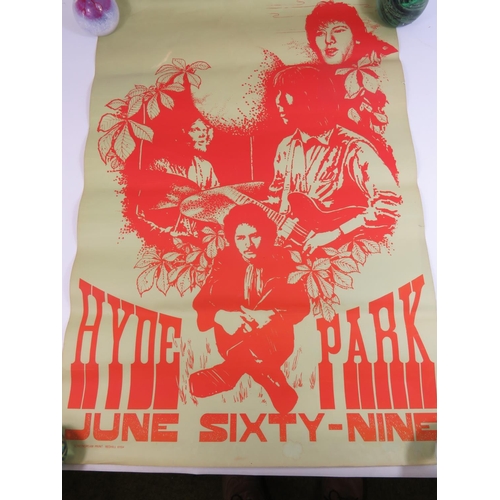 571 - Original 1960's Hyde Park Concert poster. Approx 29 x 20 Inches. Fair condition with pin holes to co... 