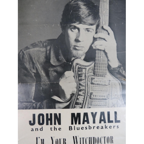 574 - Original 1960's poster of  John Mayall and the Bluesbreakers. Approx 17 x 11 inches. Fair condition ... 