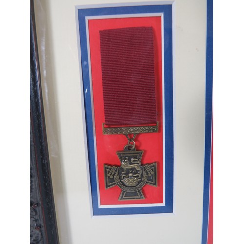 594 - Framed and mounted under glass print of 'L' Battery, Royal Artillery along with two Replica VC's.  2... 