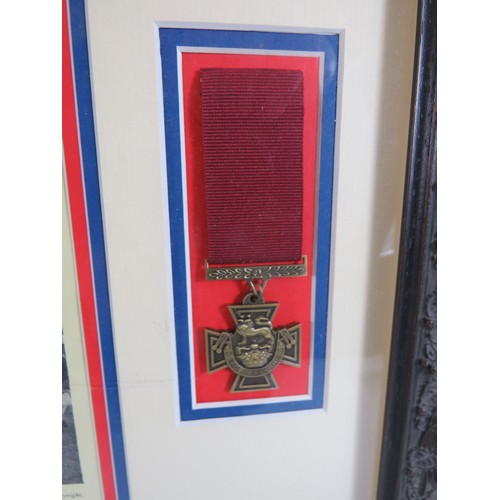 594 - Framed and mounted under glass print of 'L' Battery, Royal Artillery along with two Replica VC's.  2... 