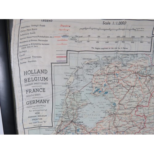 593 - WW2, RAF Silk Scarf printed with detailed map of Low Countries, Germany, France.  Given to RAF Aircr... 