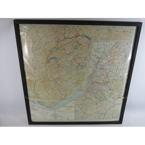 593 - WW2, RAF Silk Scarf printed with detailed map of Low Countries, Germany, France.  Given to RAF Aircr... 