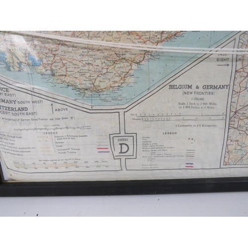 593 - WW2, RAF Silk Scarf printed with detailed map of Low Countries, Germany, France.  Given to RAF Aircr... 