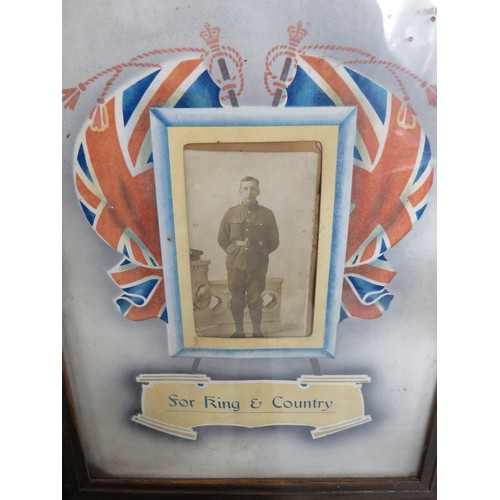 592 - Two Framed and mounted WW1 Solders postcards plus framed certificates from the King. Both for Gravil... 