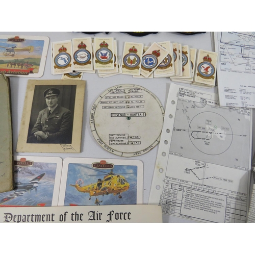 636 - Selection of RAF related memorabilia to include shoulder flashes, Cigarette cards, Pilots notebook f... 