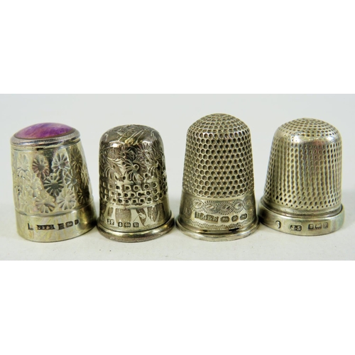 643 - Four Silver thimbles all with Birmingham Hallmarks by James Fenton, James Swan, Henry Griffiths plus... 