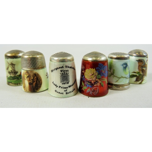 646 - Six Sterling Silver and enamel decorative collectable thimbles. See photos.