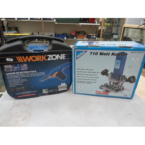 1061 - Router frame less motor in original box together with a workzone 400w electric file in unused condit... 