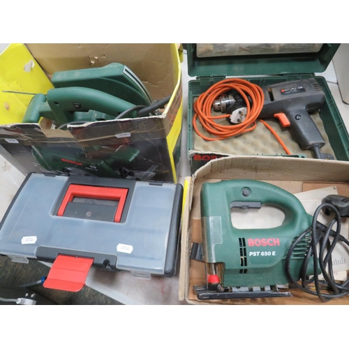 1066 - Bosch Electric Jigsaw &  Circular cross cut saw both with hard plastic case together with 240v power... 