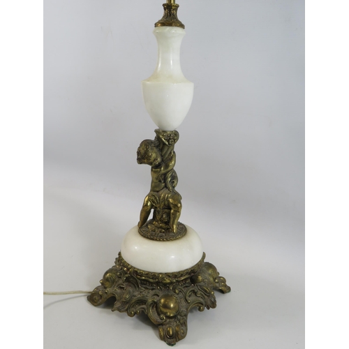 26 - Large Ornate Brass and Onyx Cherub table lamp approx 22