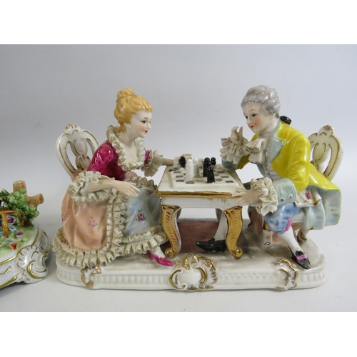 34 - Pair of German Dresden style group figurines.