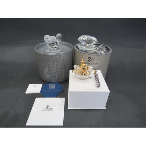 62 - Swarovski Crystal Large Mouse and Clam, small clam and crystal memories secrets basket.