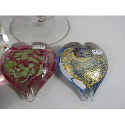 70 - Mixed art glass to include paper weights by Gozo glass and a large Brandy balloon with ceramic cat a... 