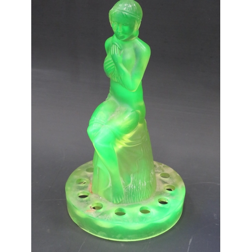 79 - Sowerby Uranium glass art deco nude lady centrepiece. 9