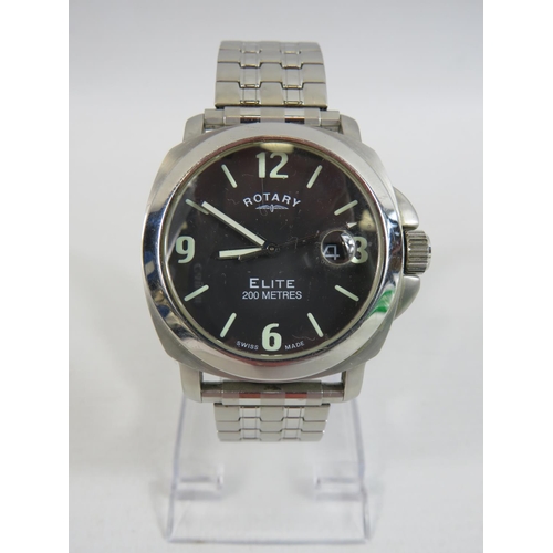 405 - Rotary Elite mens watch with date window, expanding  metal strap, papers & Box. Will need new batter... 