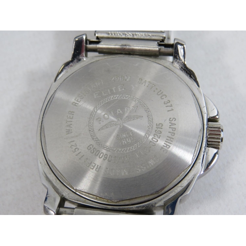 405 - Rotary Elite mens watch with date window, expanding  metal strap, papers & Box. Will need new batter... 