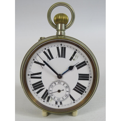 409 - White metal cased Golliath pocket watch. Some flakes to enamel face.  Intermittent runner. See photo... 