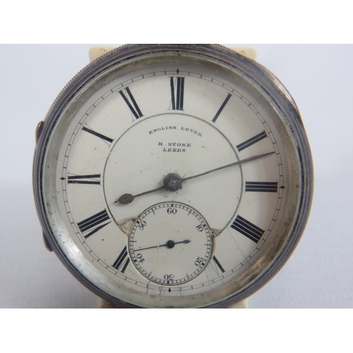 411 - Silver cased English Lever pocket watch by H Stone of Leeds. Case is hallmarked for Chester 1894  mo... 