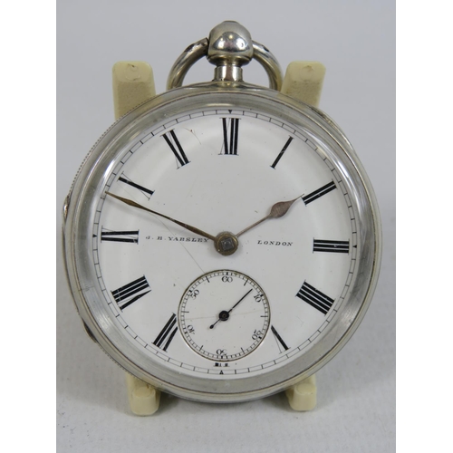 413 - Pretty Silver cased pocket watch by JB Yabsley  Movement number 51653, Ludgate hill London.  Case is... 