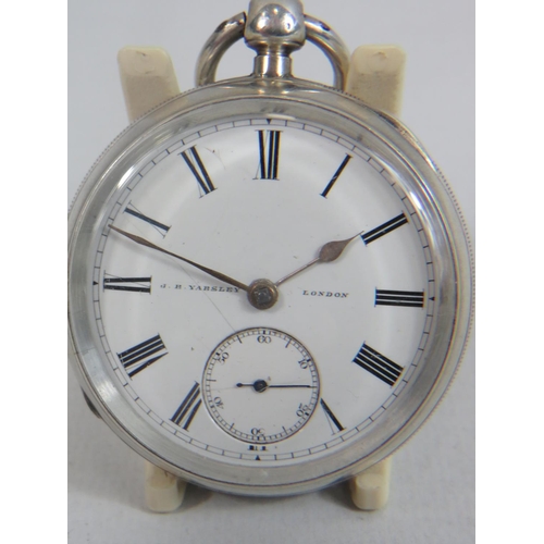 413 - Pretty Silver cased pocket watch by JB Yabsley  Movement number 51653, Ludgate hill London.  Case is... 