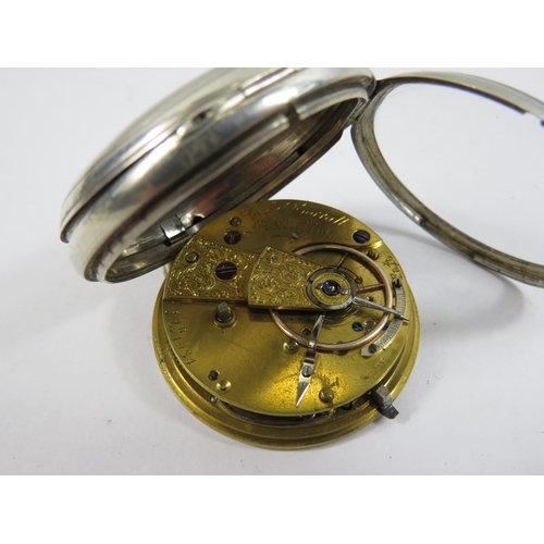 414 - Silver cased pocket watch. Maker Geoff Corrall of Mansfield. London 1853. Intermittent runner.. See ... 