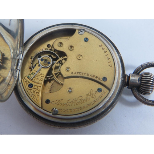 415 - Silver cased Waltham Pocket watch. Clear enamel face. Crown wind. Non runner for spares or repairs. ... 