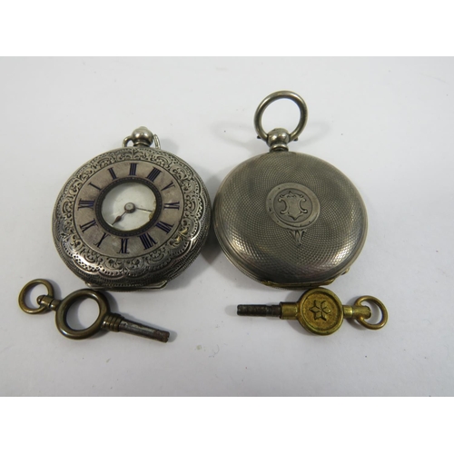 416 - Two ladies silver cased pocket watches, one full Hunter, one Half Hunter. Both non runners for spare... 