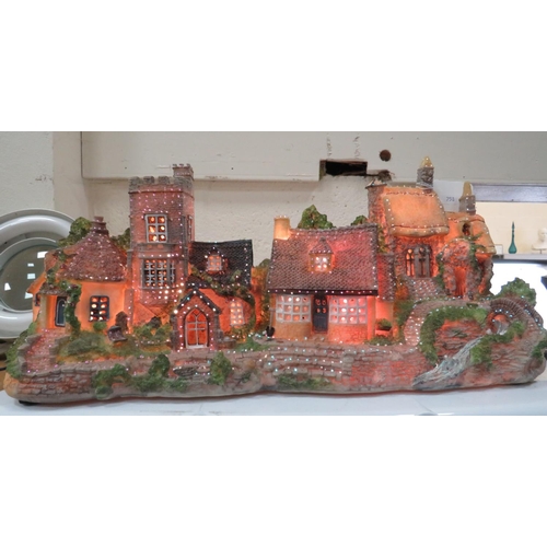 758 - Illuminated model of a village. Working order. See photos