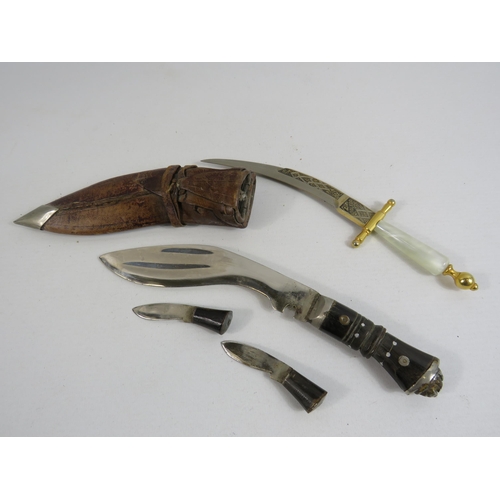 676 - Vintage small kukri knife in leather case plus a vintage letter opener.