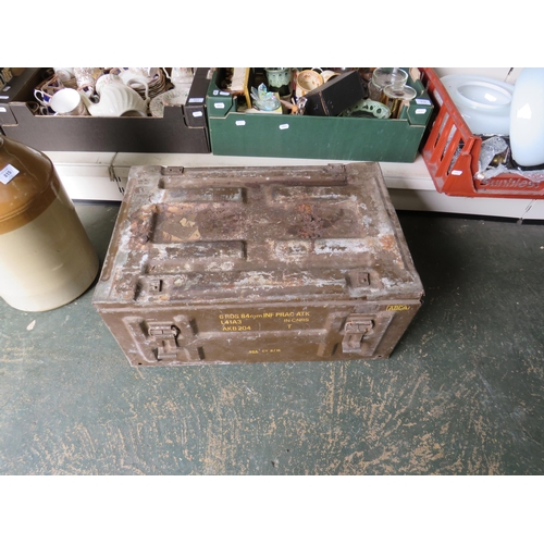 993 - Vintage ammo box and contents which include a shoe lasts and a vintage tin.