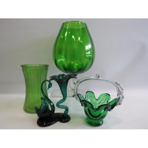 56 - 2 Pieces Mdina art glass and a Bohemian glass & enamel lidded bowl plus 2 small vases.