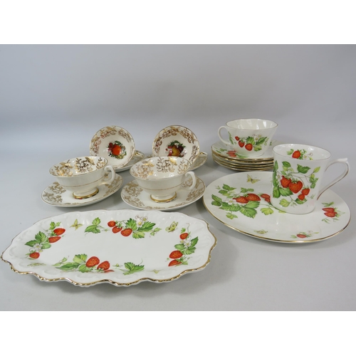 75 - Shabby chic pink gold and white Balfours teaset and 2 Royal albert anniversary cups and saucers.