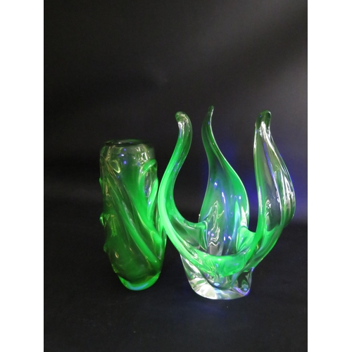 103 - A large sculpture bowl and vase by Murano made from uranium glass. The bowl measurse approx 32cm tal... 