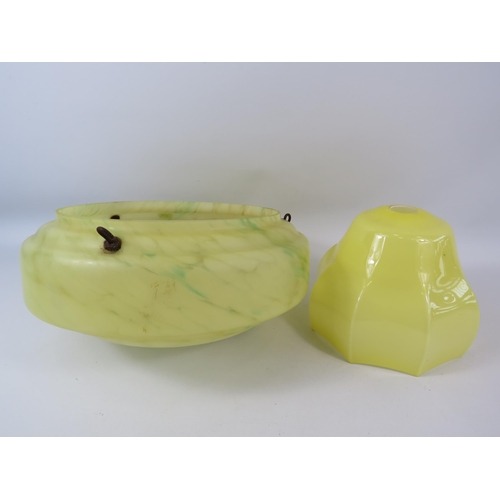 50 - Art deco uranium glass flycatcher light shade in yellow plus one other vintage shade.