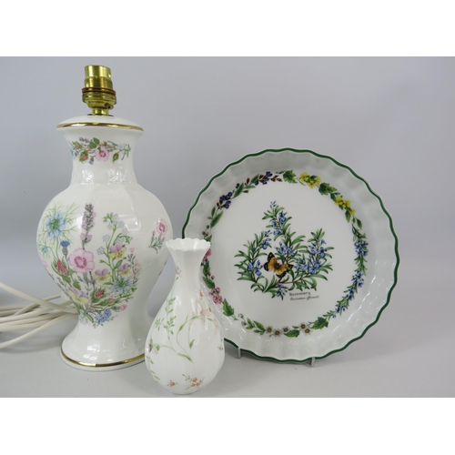 65 - Mixed lot to include a Aynsley table lamp, Royal Worcester Herbs flan dish and a Wedgwood vase.