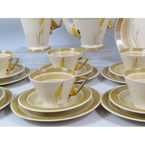 96 - Rare art deco Burleigh ware Zenith Bulrush Teaset with butterdish and plate, 24 pieces in total. (re... 