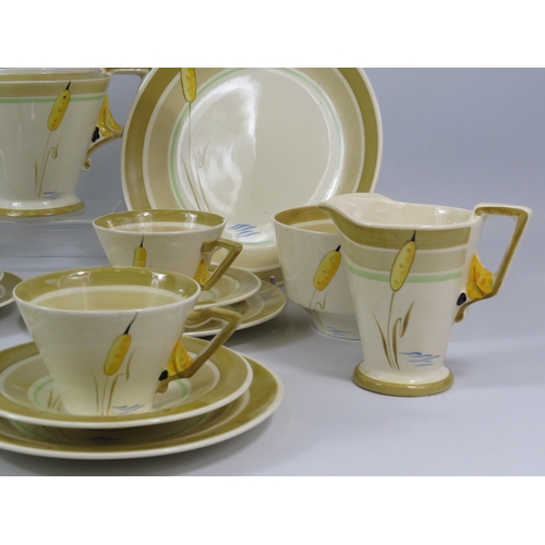 96 - Rare art deco Burleigh ware Zenith Bulrush Teaset with butterdish and plate, 24 pieces in total. (re... 