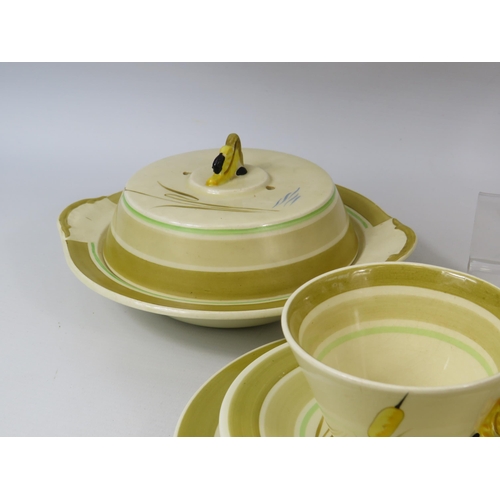 96 - Rare art deco Burleigh ware Zenith Bulrush Teaset with butterdish and plate, 24 pieces in total. (re... 