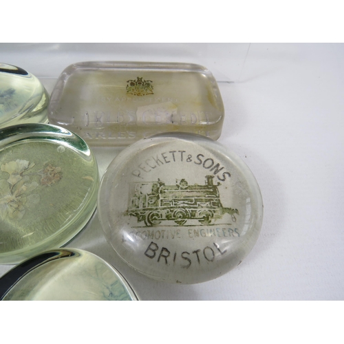 121 - Selection of vintage flat paperweights including one for Peckett & Son Locomotive engineers.