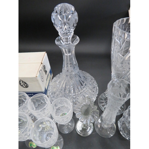 125 - Crystal glass lot including Waterford crystal Colleen sherry glasses and a ships decanter.