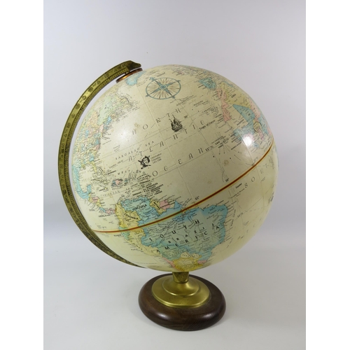 154 - World globe standing on a wooden base approx 40 cm tall.