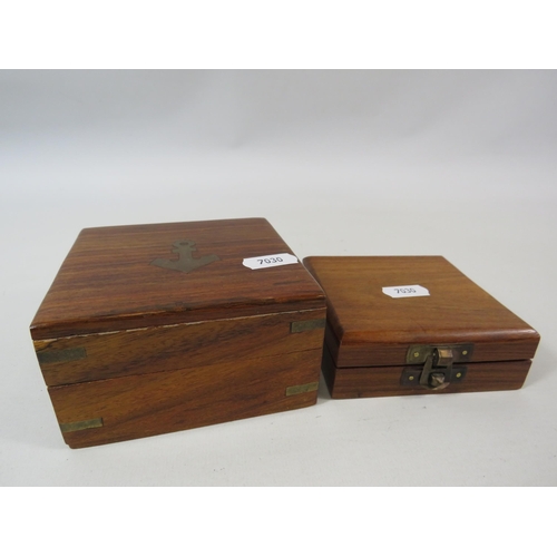 178 - Reproduction Nautical compass and a pocket compass both with wooden storage boxes.